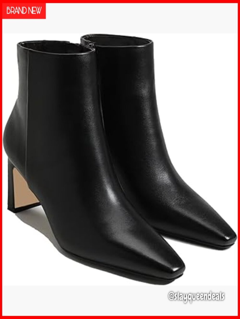 Chunky Heel Ankle Boots Square Toe Side Zipper Winter Dress Booties